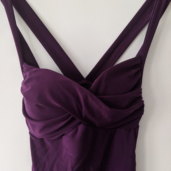 Ruched Royal Purple Midi/Mini Bodycon Dress AKIRA - Picture 5 of 8